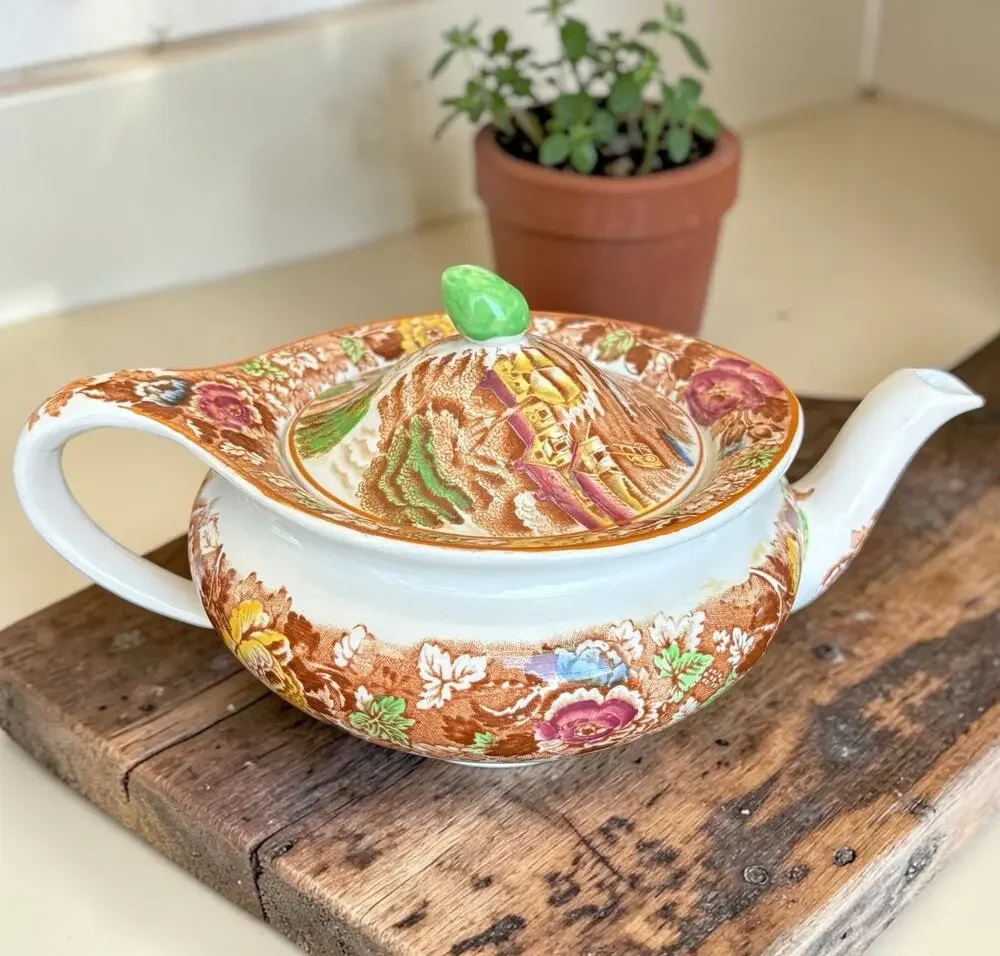 Vintage Woods Ware Enoch Woods English Scenery Teapot Brown Transferware England